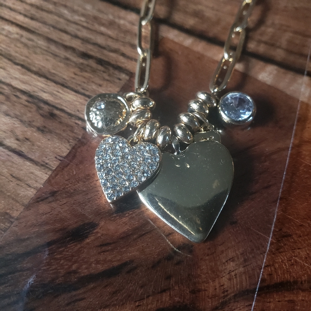 Chainlink Charm Necklace Heart Love Rhinestone - Picture 3 of 3